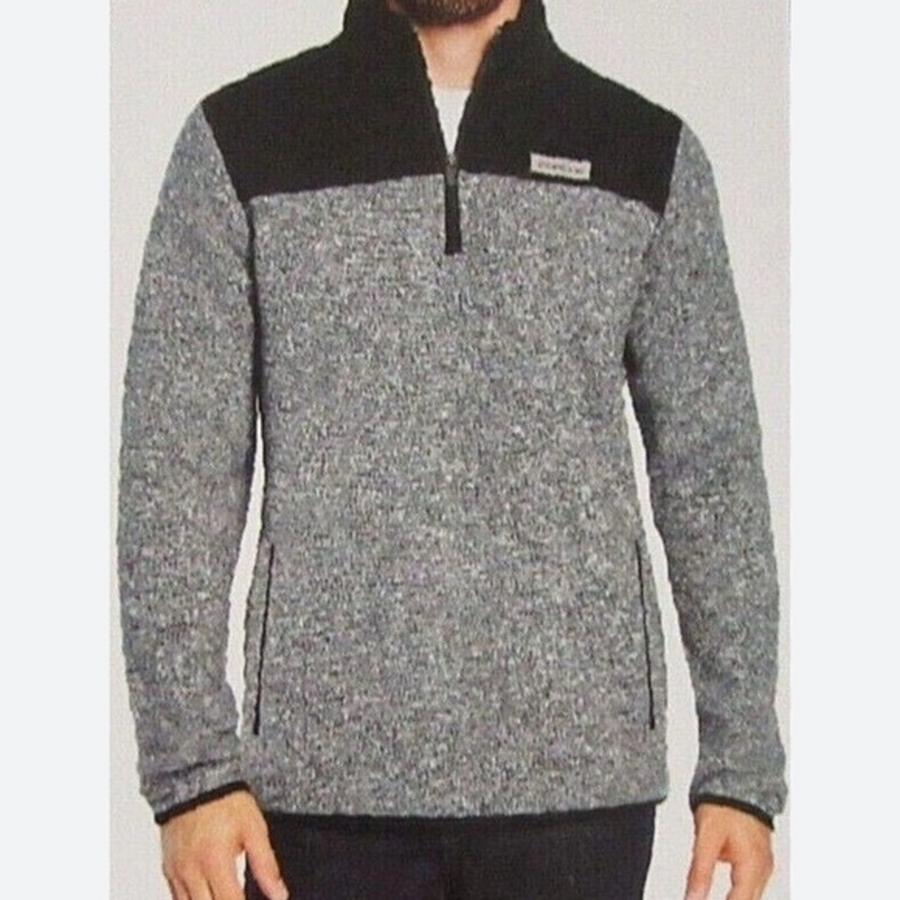 Eddie Bauer Gray Quarter Zip Fleece Pullover with Black Trim front Pockets XL